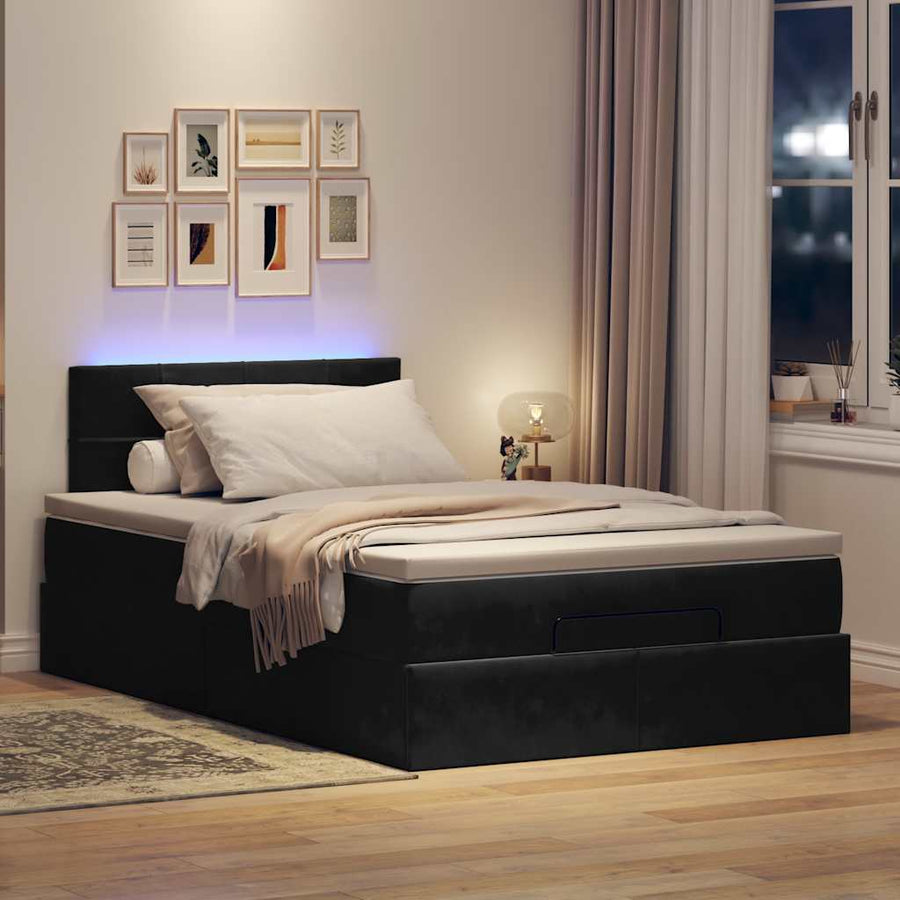 Ottoman bed met matras en LED's 120x200cm fluweel zwart