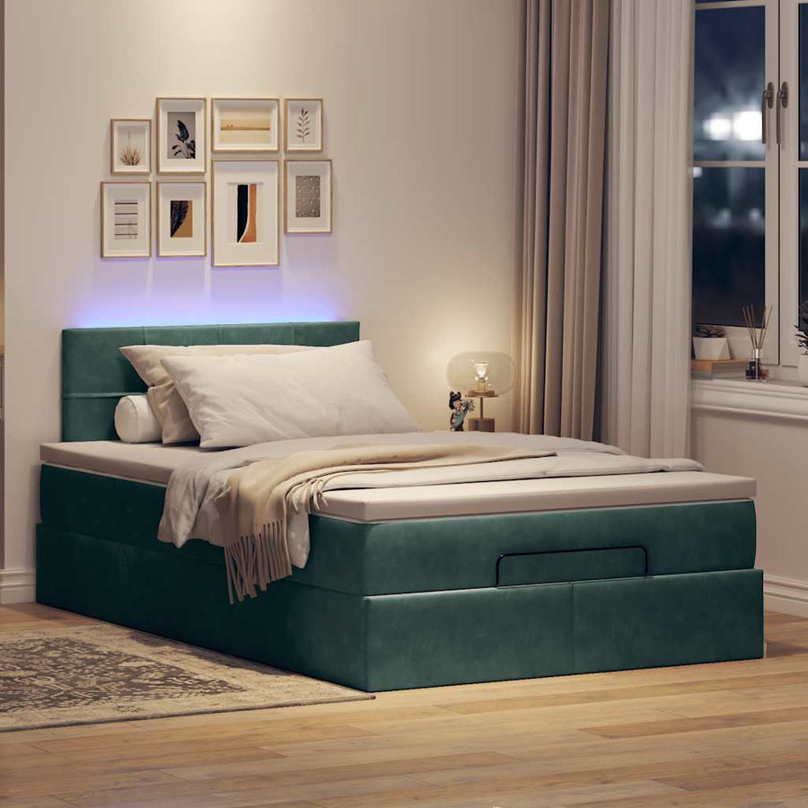 Ottoman bed met matras en LED's 120x200cm fluweel donkergroen