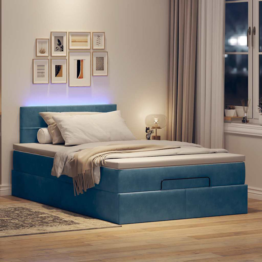 Ottoman bed met matras en LED's 120x200cm fluweel donkerblauw