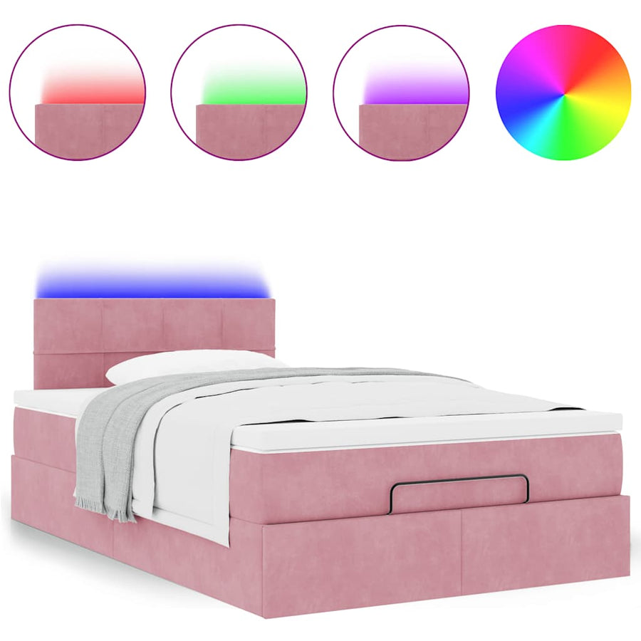 Ottoman bed met matras en LED's 120x200cm fluweel roze