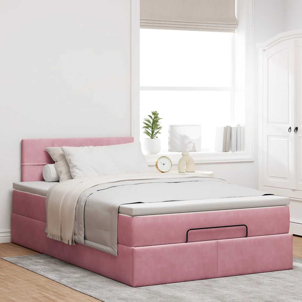 Ottoman bed met matras en LED's 120x200cm fluweel roze