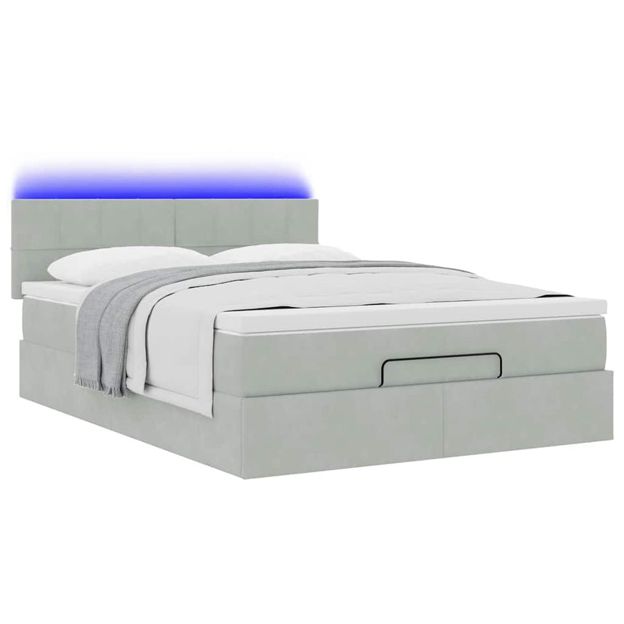 Ottoman bed met matras en LED's 140x190cm fluweel lichtgrijs