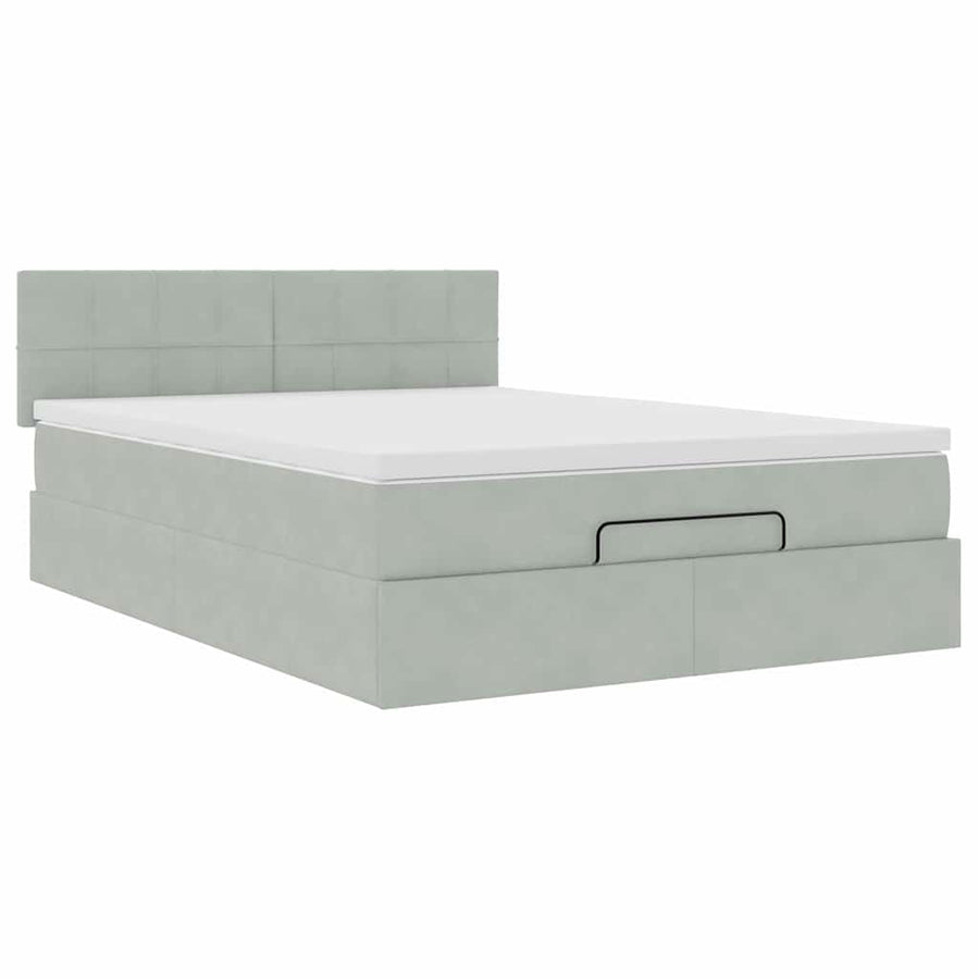 Ottoman bed met matras en LED's 140x190cm fluweel lichtgrijs