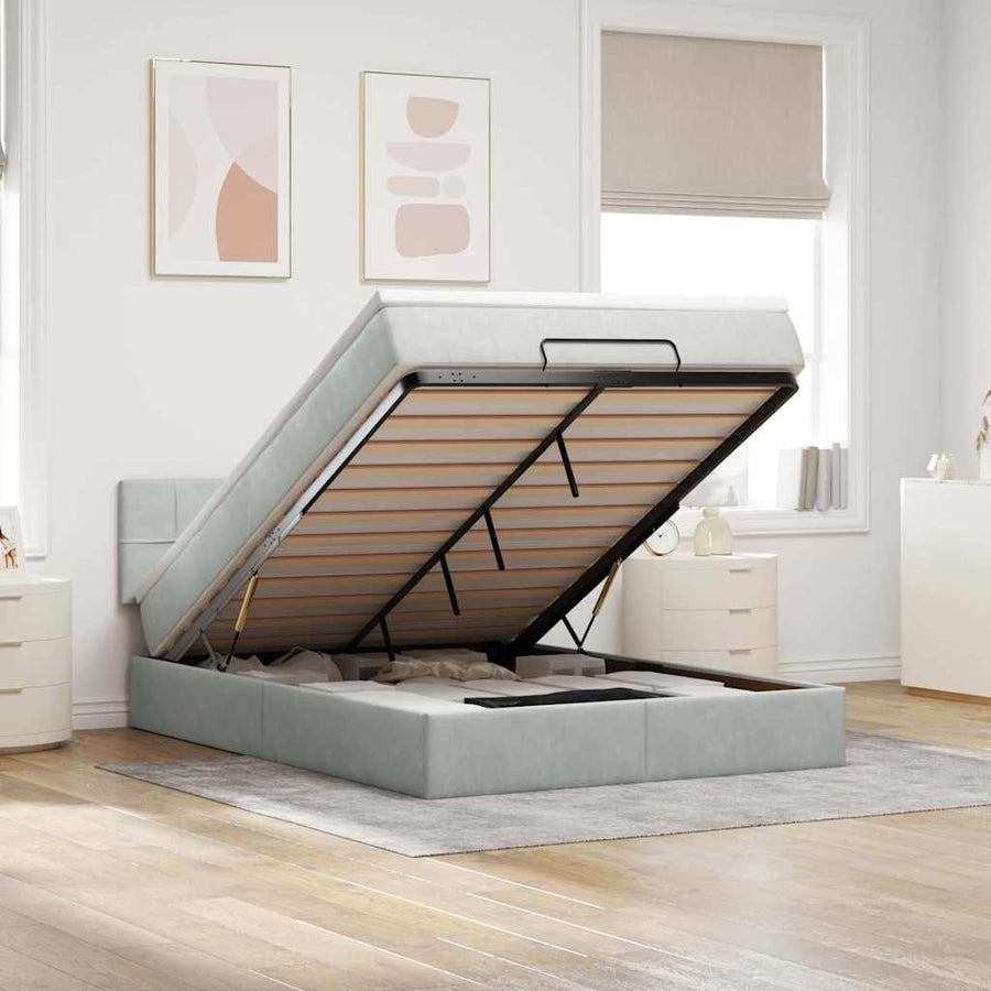 Ottoman bed met matras en LED's 140x190cm fluweel lichtgrijs