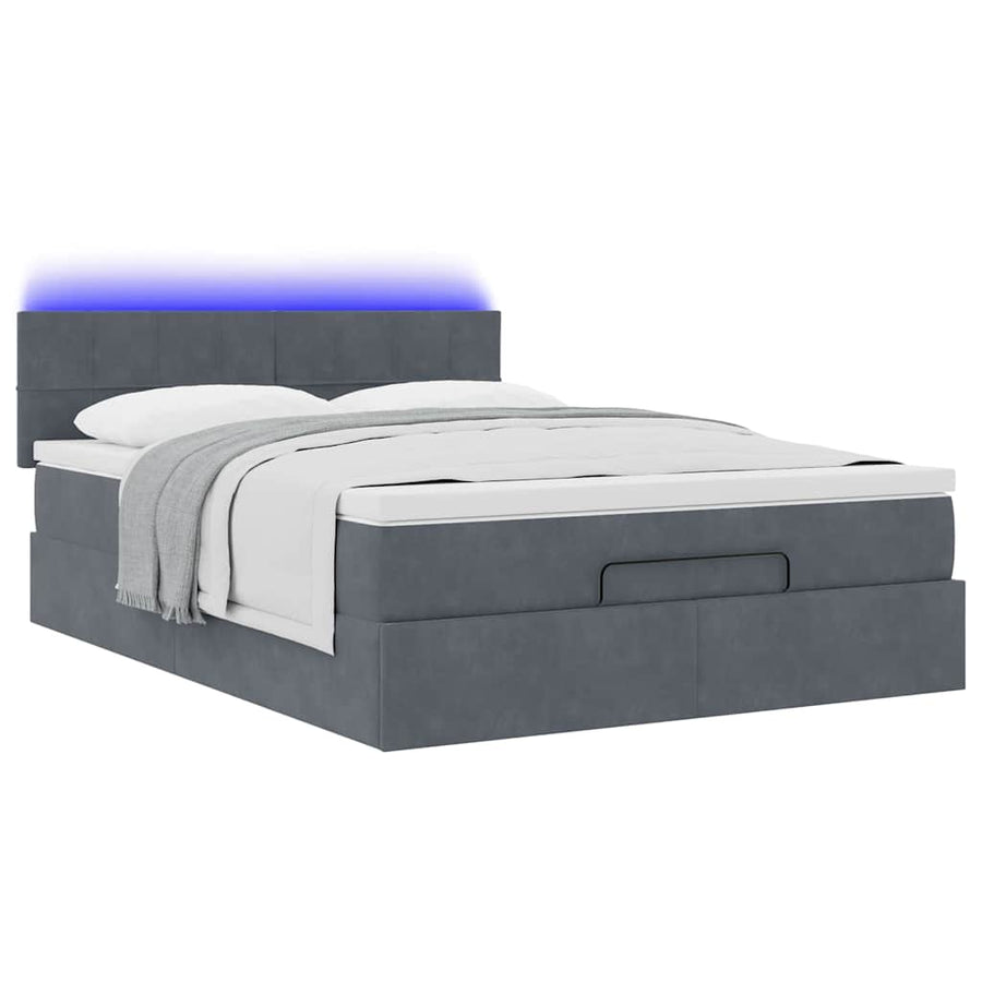 Ottoman bed met matras en LED's 140x190cm fluweel donkergrijs