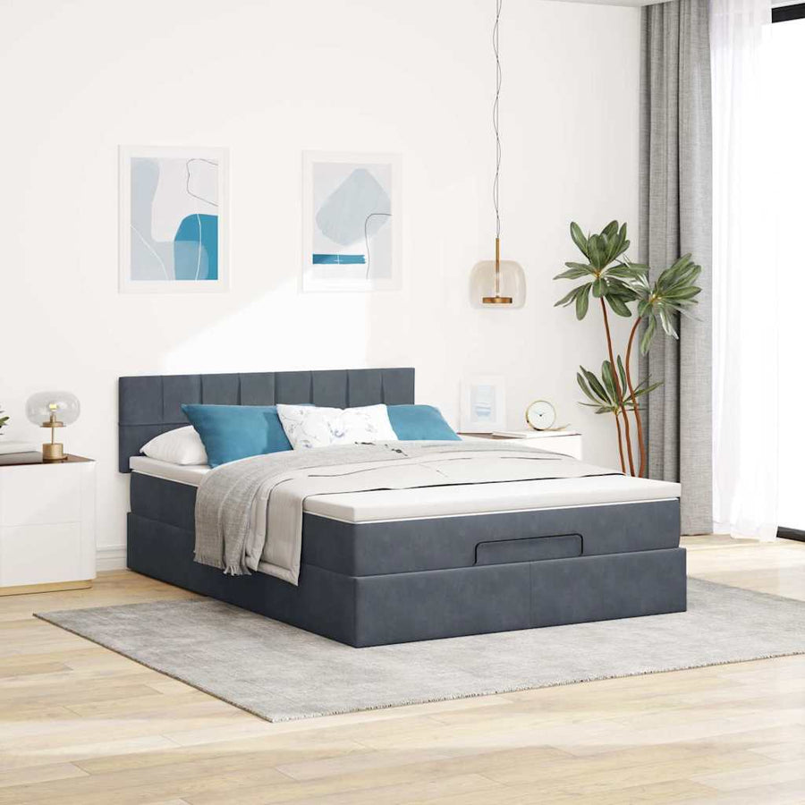 Ottoman bed met matras en LED's 140x190cm fluweel donkergrijs