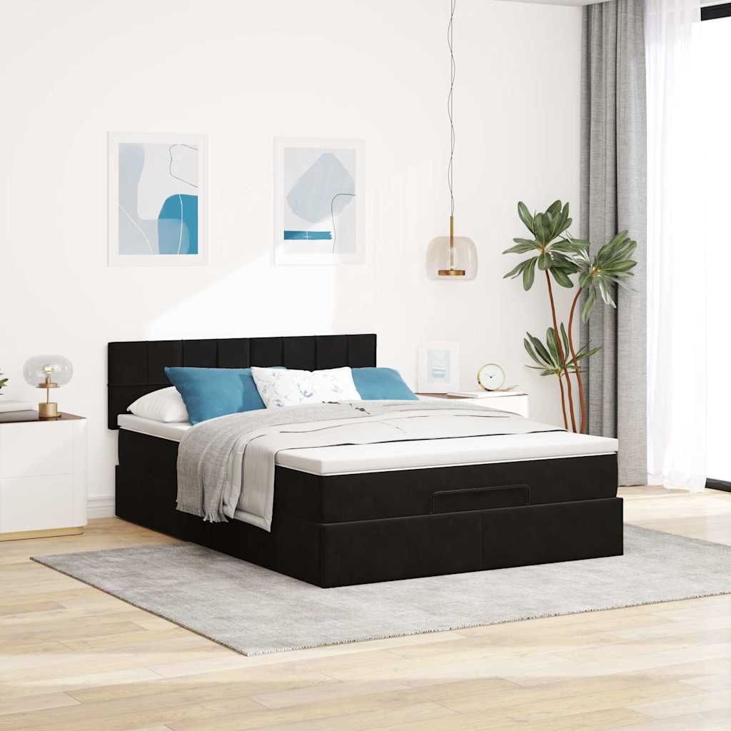 Ottoman bed met matras en LED's 140x190cm fluweel zwart