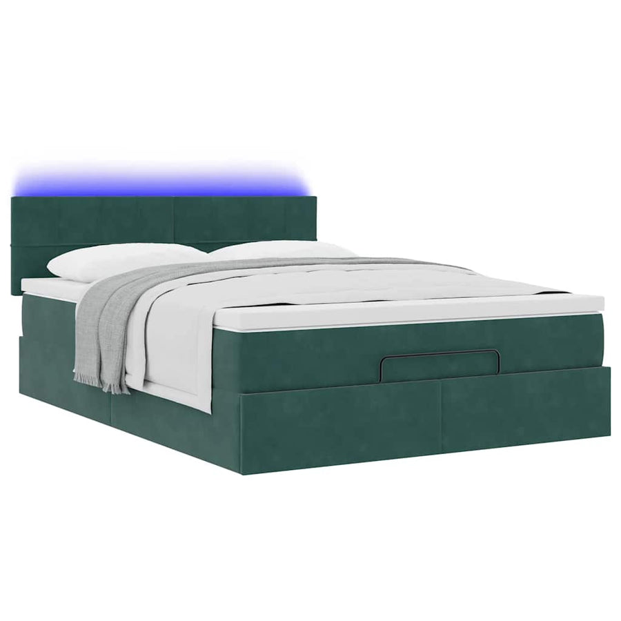 Ottoman bed met matras en LED's 140x190cm fluweel donkergroen