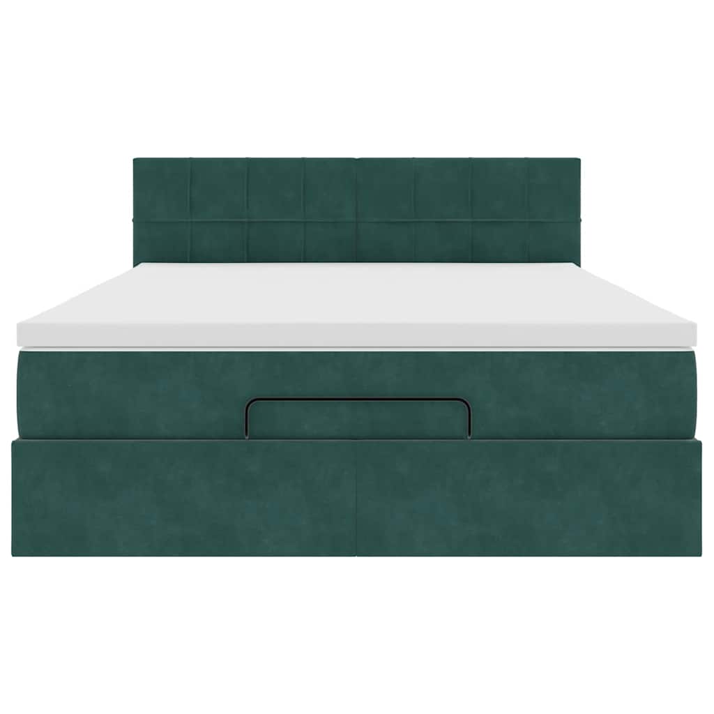 Ottoman bed met matras en LED's 140x190cm fluweel donkergroen