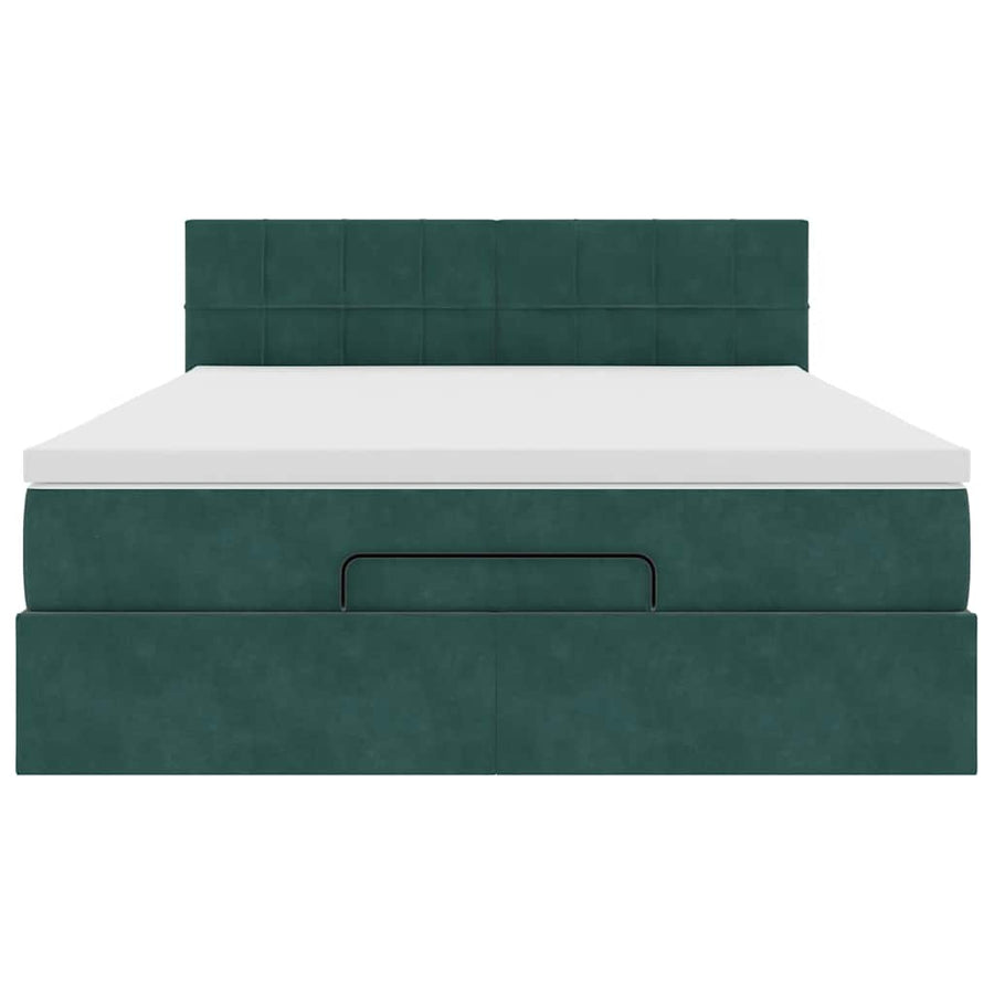 Ottoman bed met matras en LED's 140x190cm fluweel donkergroen