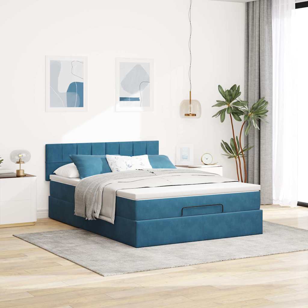Ottoman bed met matras en LED's 140x190cm fluweel donkerblauw