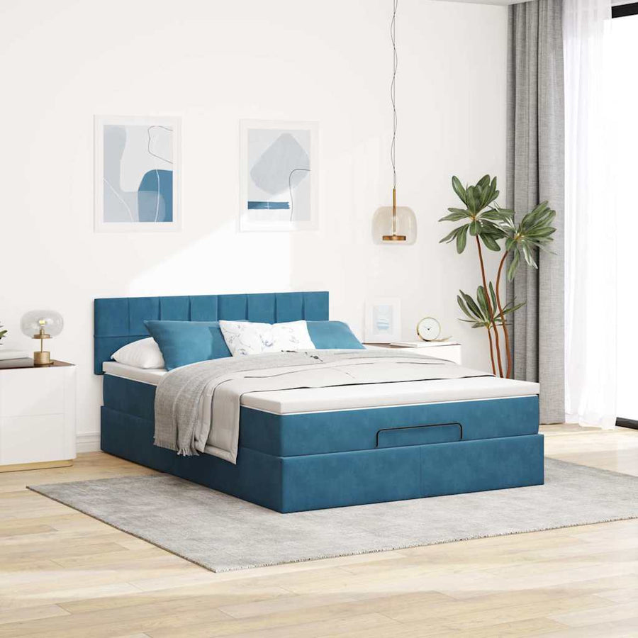 Ottoman bed met matras en LED's 140x190cm fluweel donkerblauw