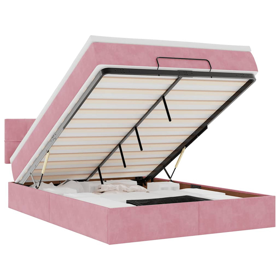 Ottoman bed met matras en LED's 140x190cm fluweel roze