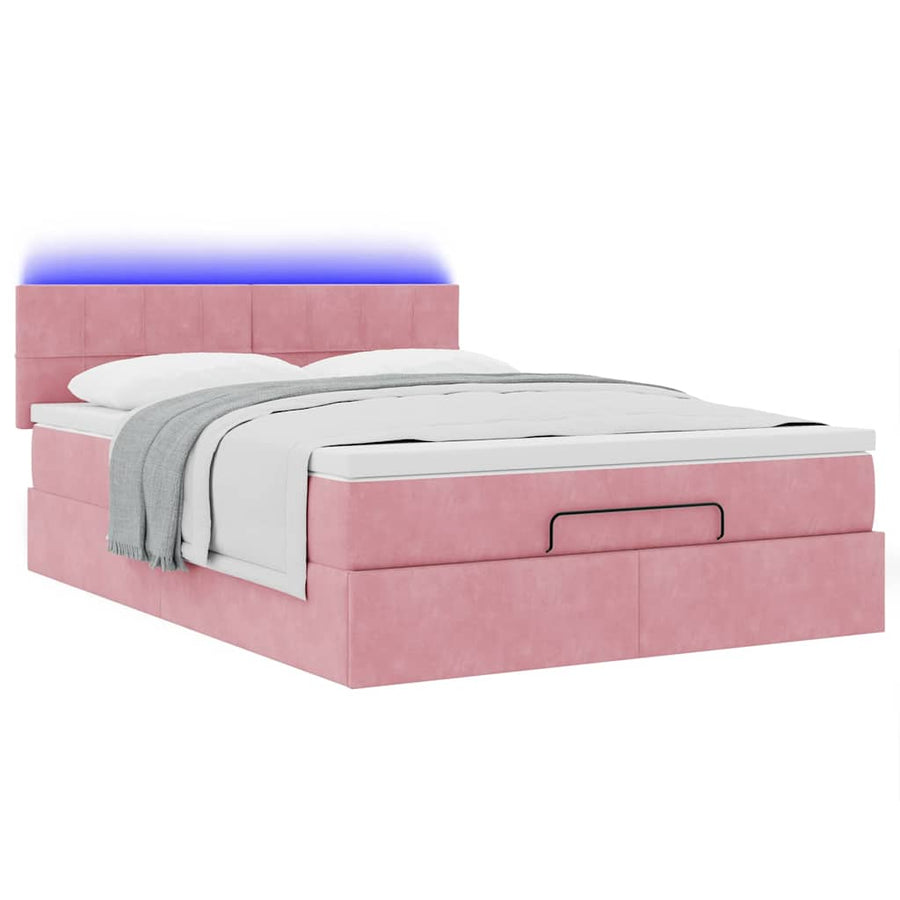 Ottoman bed met matras en LED's 140x190cm fluweel roze