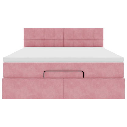 Ottoman bed met matras en LED's 140x190cm fluweel roze