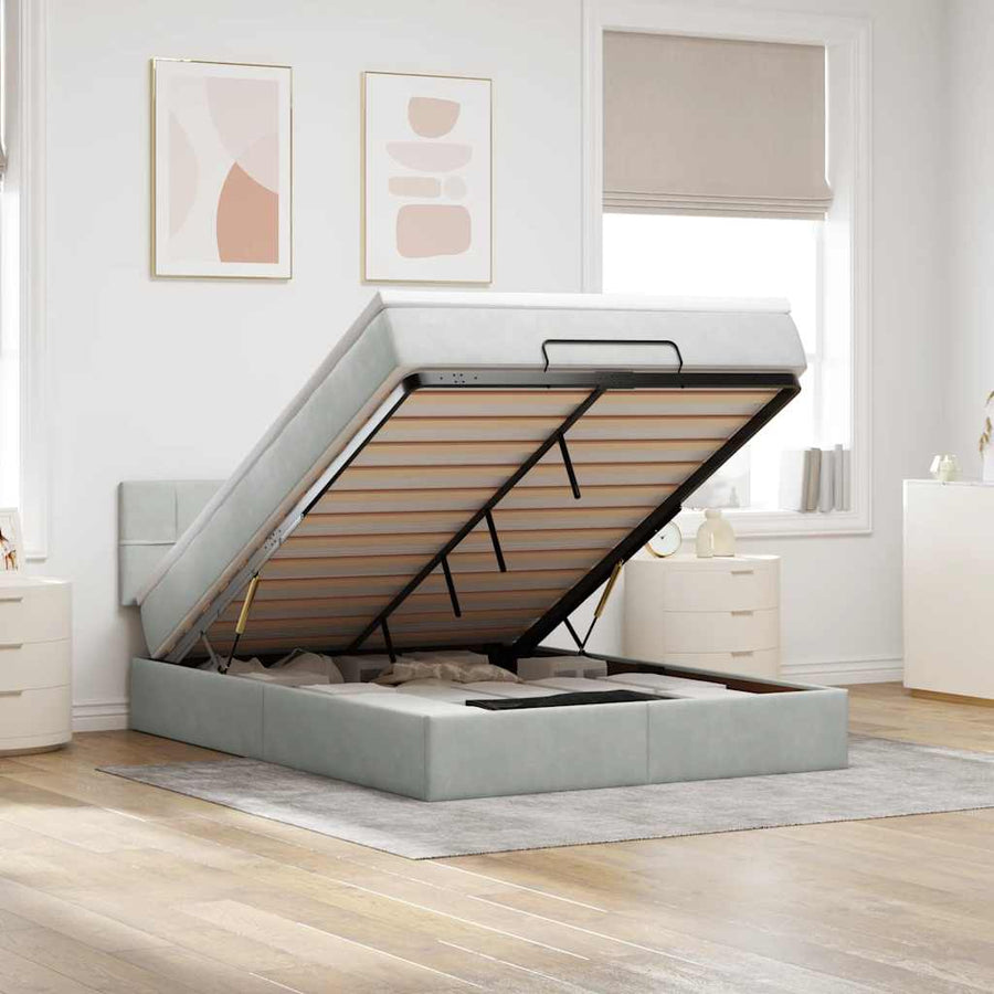 Ottoman bed met matras en LED's 140x200cm fluweel lichtgrijs