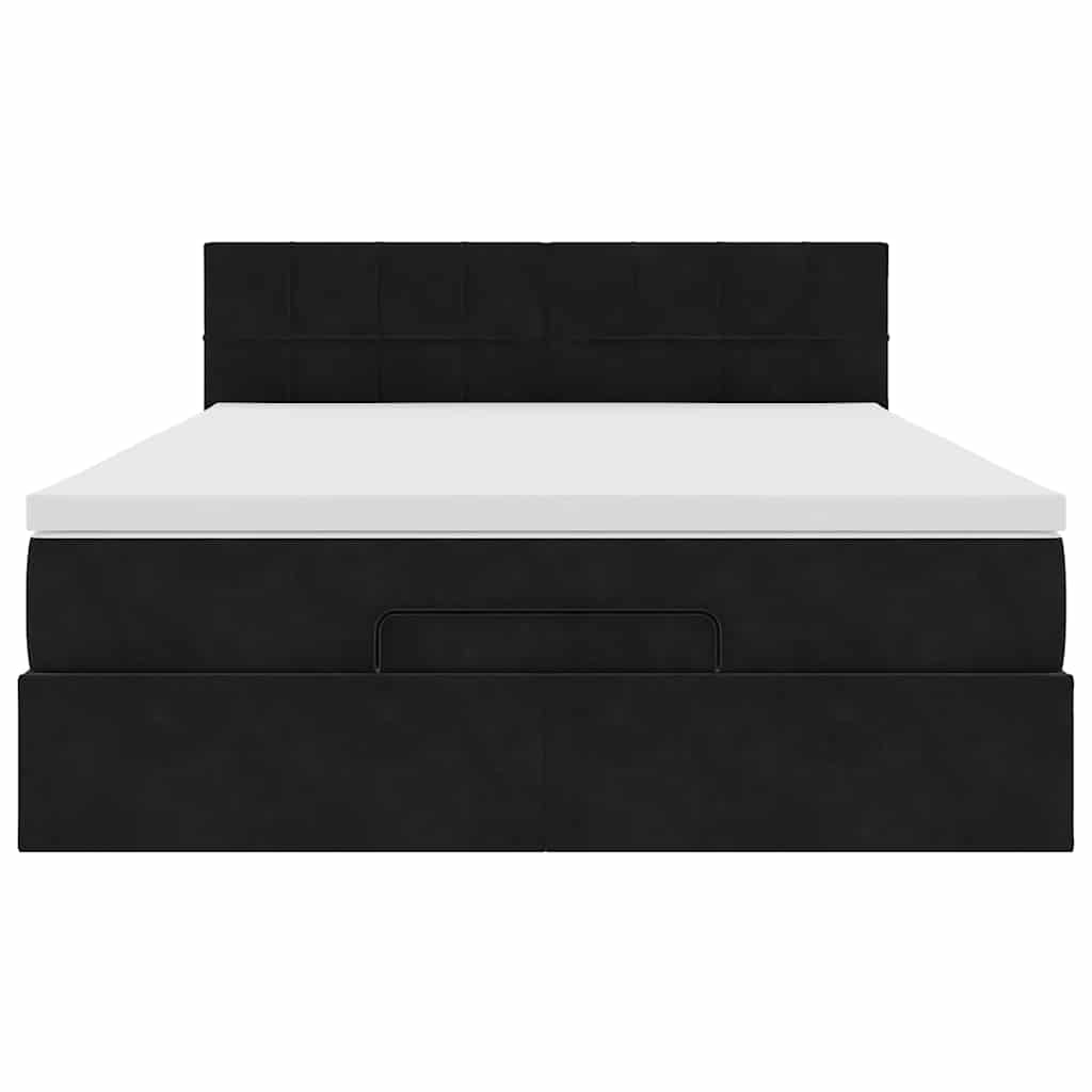 Ottoman Bed Met Matras En Led's 140X200Cm Fluweel 140 x 200 cm Zwart
