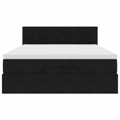 Ottoman Bed Met Matras En Led's 140X200Cm Fluweel 140 x 200 cm Zwart
