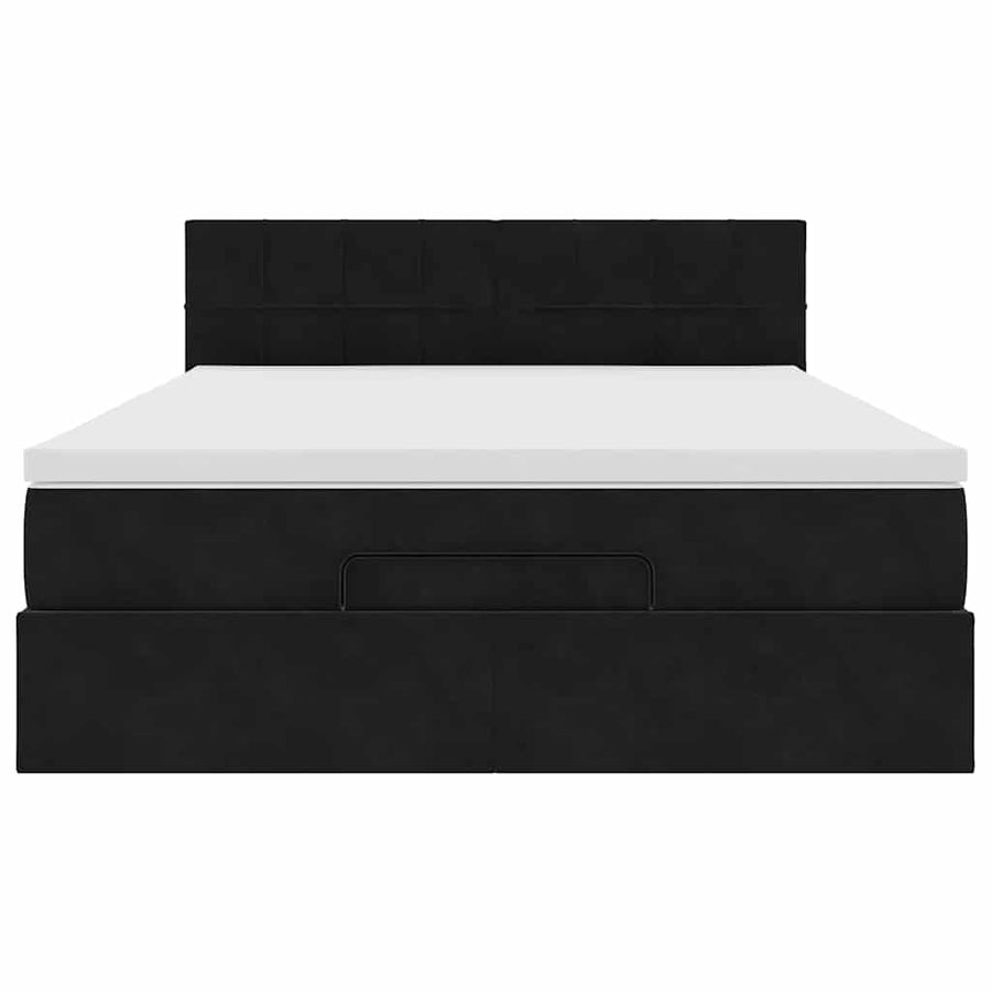 Ottoman Bed Met Matras En Led's 140X200Cm Fluweel 140 x 200 cm Zwart