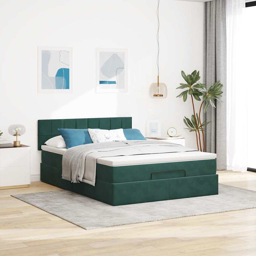Ottoman bed met matras en LED's 140x200cm fluweel donkergroen