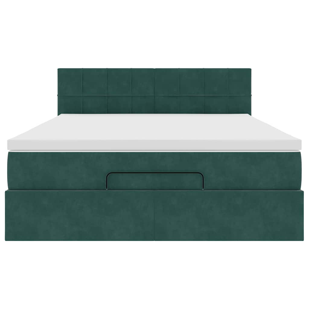 Ottoman bed met matras en LED's 140x200cm fluweel donkergroen