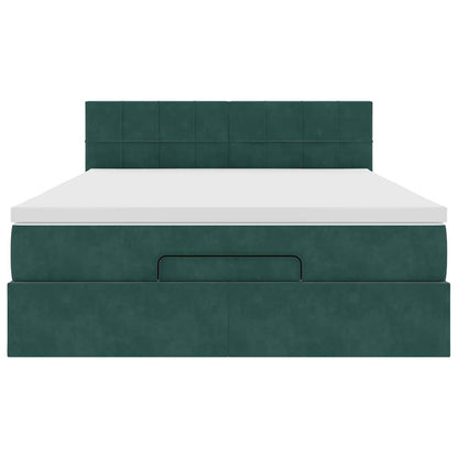Ottoman bed met matras en LED's 140x200cm fluweel donkergroen