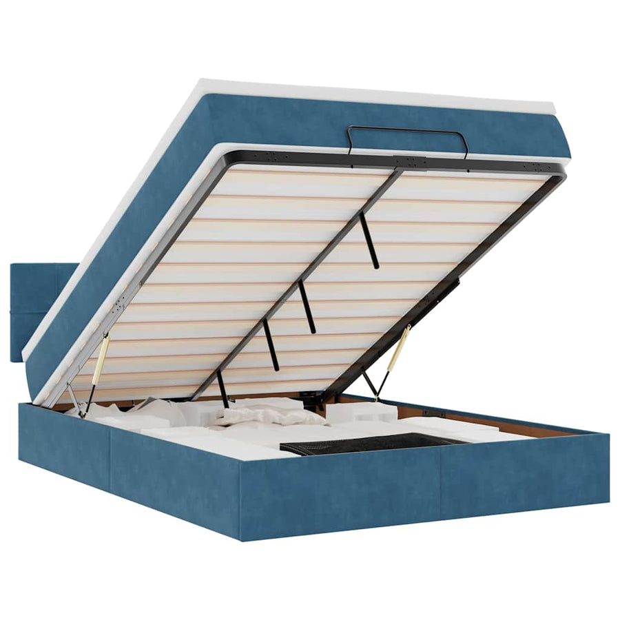 Ottoman bed met matras en LED's 140x200cm fluweel donkerblauw