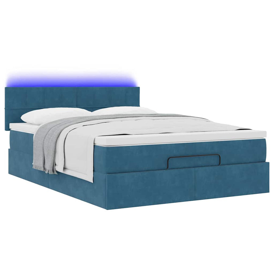 Ottoman bed met matras en LED's 140x200cm fluweel donkerblauw