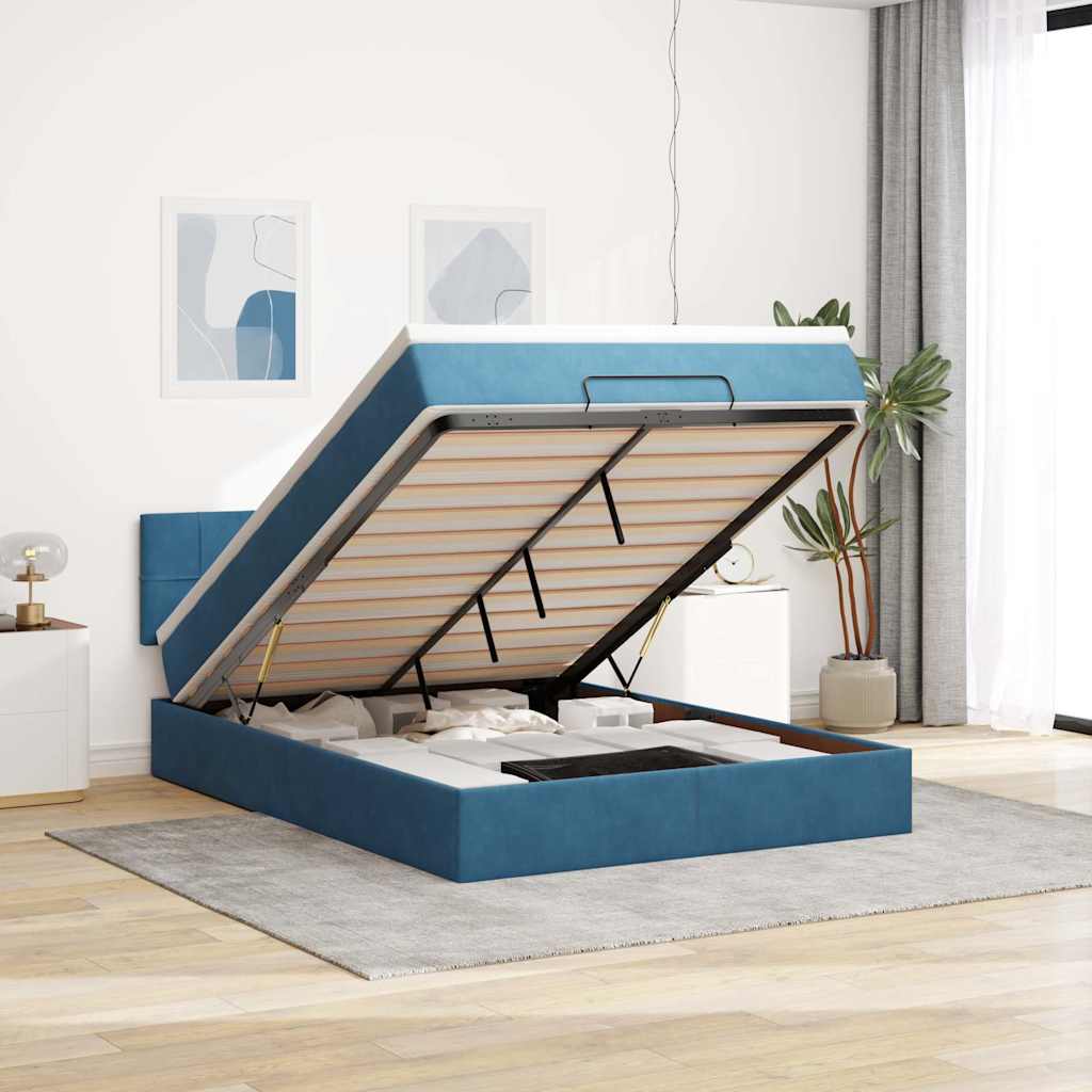 Ottoman bed met matras en LED's 140x200cm fluweel donkerblauw