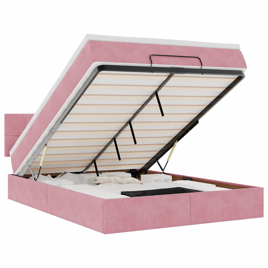 Ottoman bed met matras en LED's 140x200cm fluweel roze