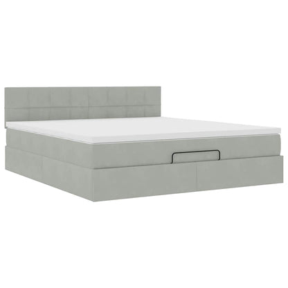 Ottoman bed met matras en LED's 160x200cm fluweel lichtgrijs