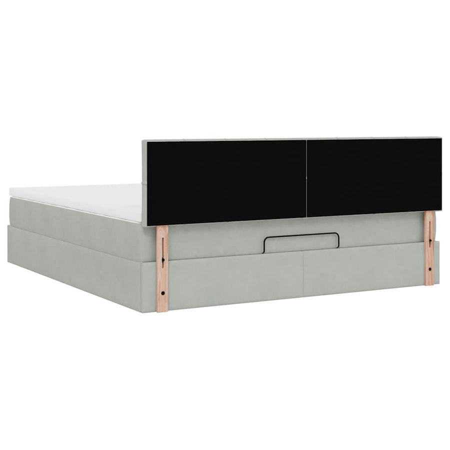 Ottoman bed met matras en LED's 160x200cm fluweel lichtgrijs