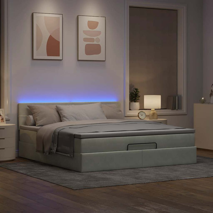 Ottoman bed met matras en LED's 160x200cm fluweel lichtgrijs