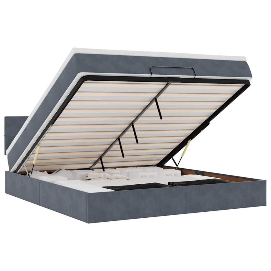 Ottoman Bed Met Matras En Led's 160X200Cm Fluweel 160 x 200 cm Donkergrijs