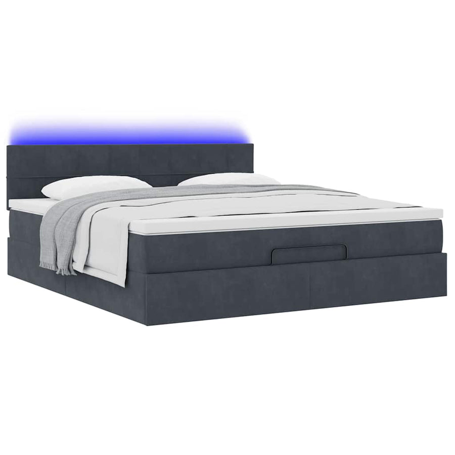 Ottoman Bed Met Matras En Led's 160X200Cm Fluweel 160 x 200 cm Donkergrijs