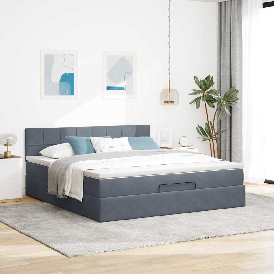 Ottoman Bed Met Matras En Led's 160X200Cm Fluweel 160 x 200 cm Donkergrijs