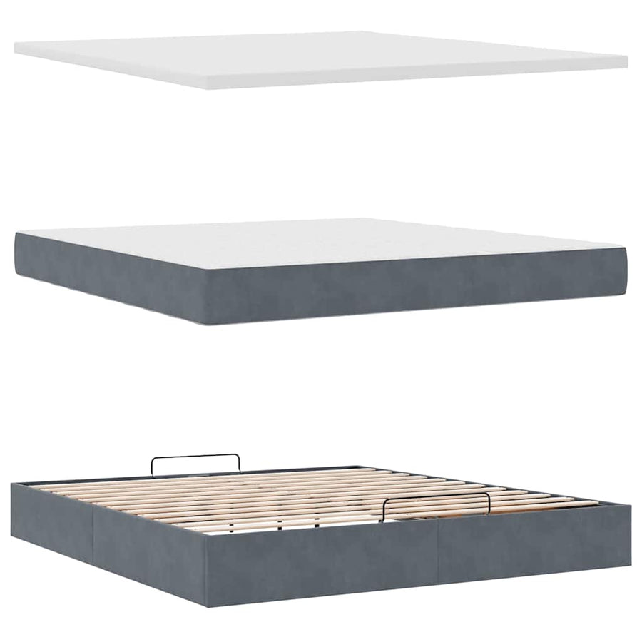 Ottoman Bed Met Matras En Led's 160X200Cm Fluweel 160 x 200 cm Donkergrijs