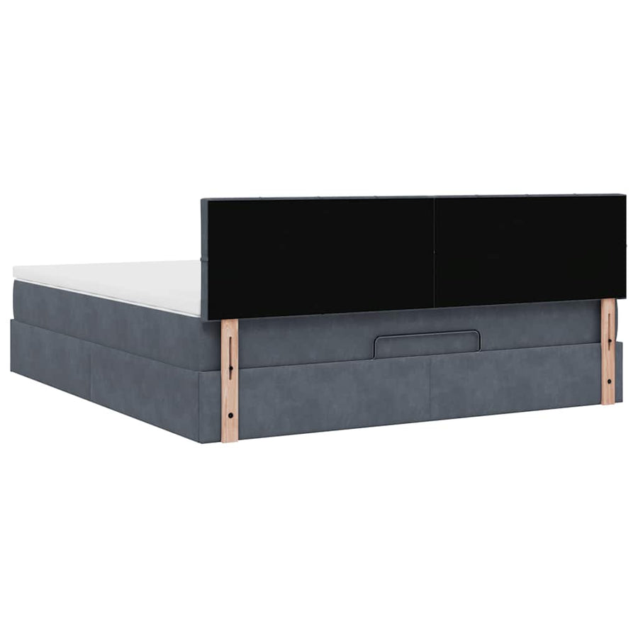 Ottoman Bed Met Matras En Led's 160X200Cm Fluweel 160 x 200 cm Donkergrijs