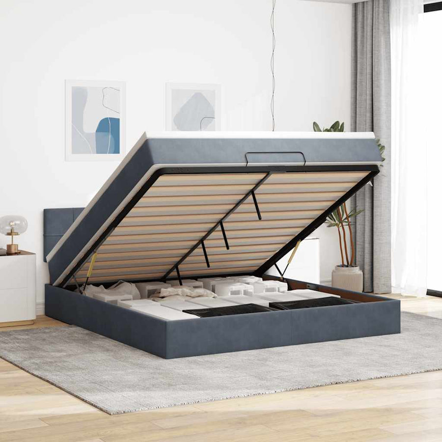 Ottoman Bed Met Matras En Led's 160X200Cm Fluweel 160 x 200 cm Donkergrijs