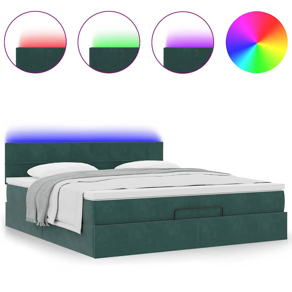 Ottoman bed met matras en LED's 160x200cm fluweel donkergroen