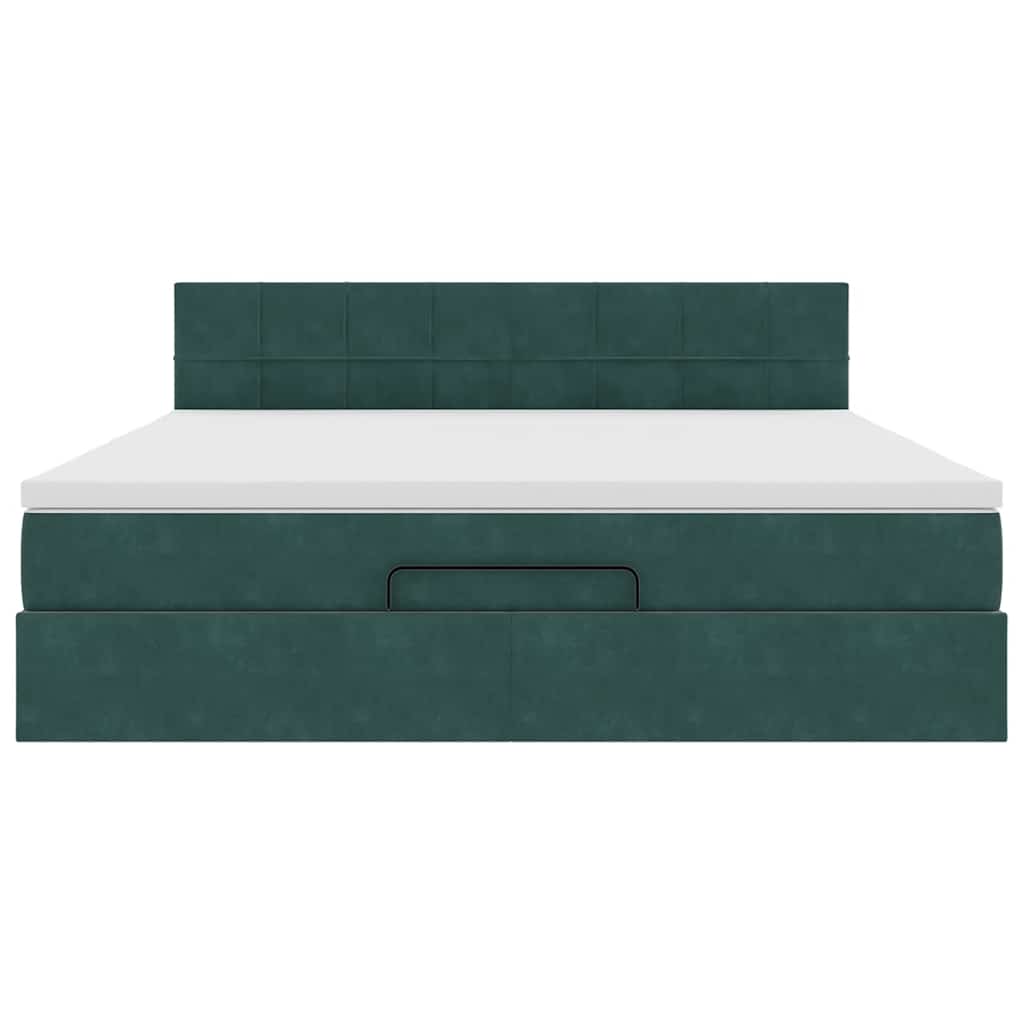 Ottoman bed met matras en LED's 160x200cm fluweel donkergroen