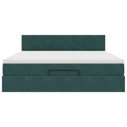 Ottoman bed met matras en LED's 160x200cm fluweel donkergroen