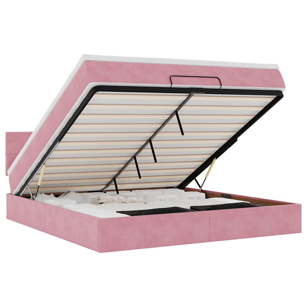 Ottoman bed met matras en LED's 160x200cm fluweel roze