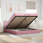 Ottoman bed 160x200 cm roze fluweel met matras en LED