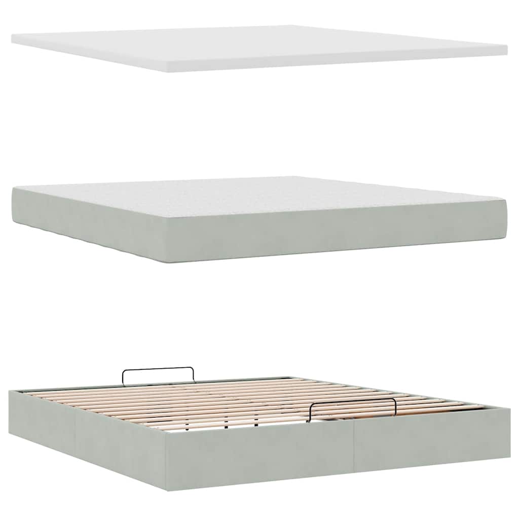 Ottoman bed met matras en LED's 180x200cm fluweel lichtgrijs
