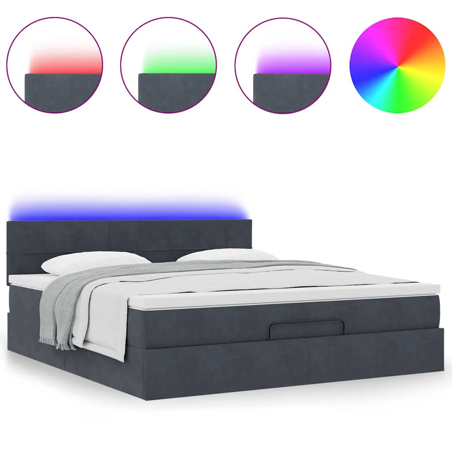 Ottoman bed met matras en LED's 180x200cm fluweel donkergrijs