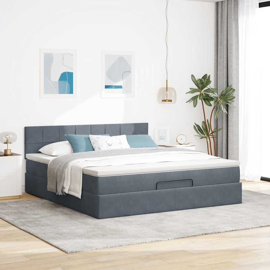 Ottoman bed met matras en LED's 180x200cm fluweel donkergrijs