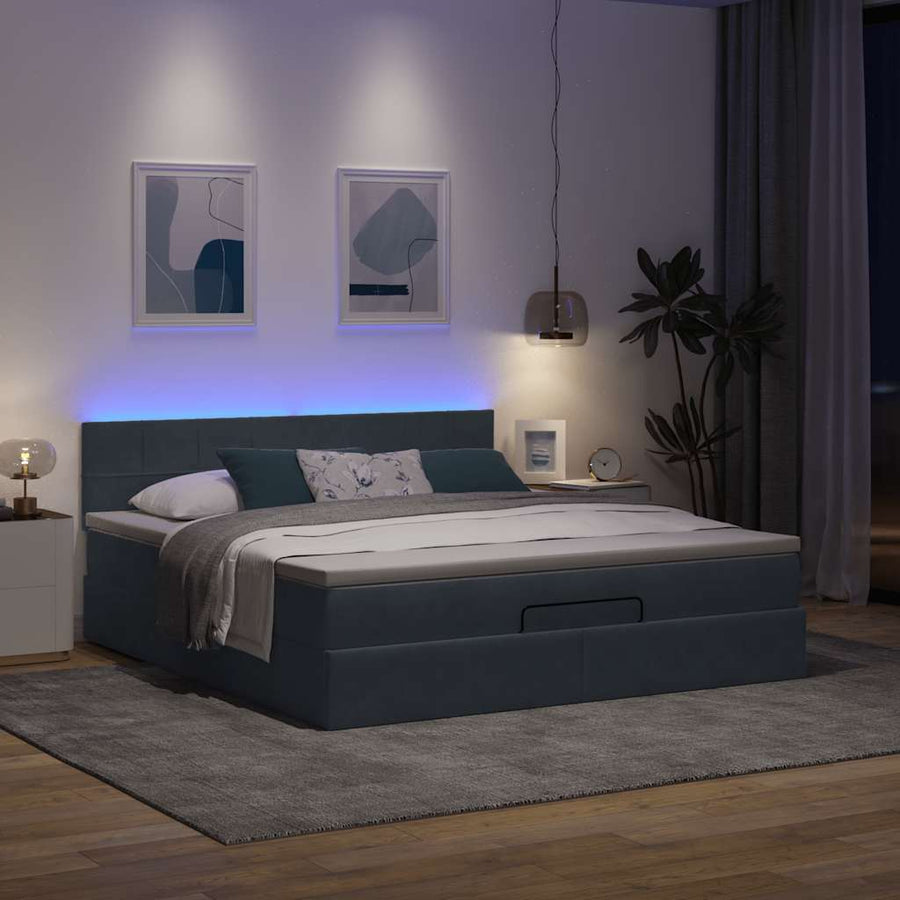 Ottoman bed met matras en LED's 180x200cm fluweel donkergrijs