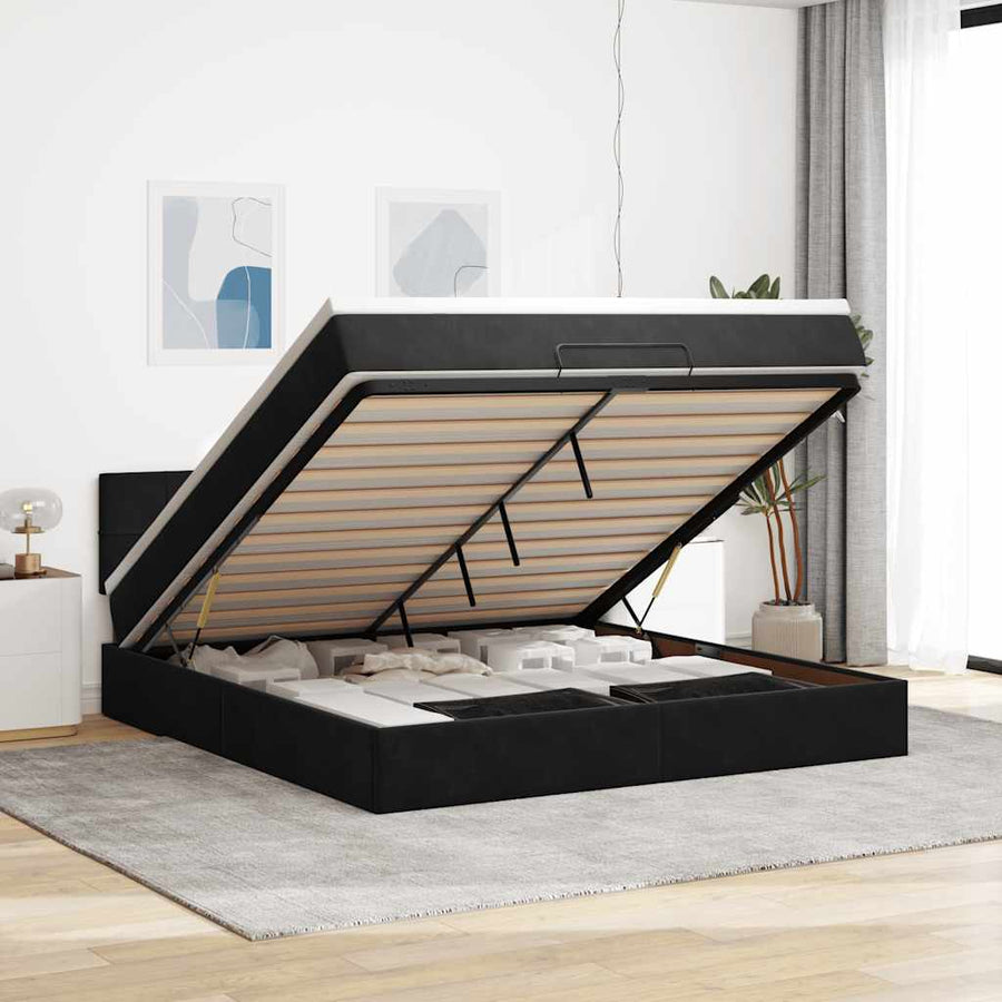 Ottoman bed met matras en LED's 180x200cm fluweel zwart