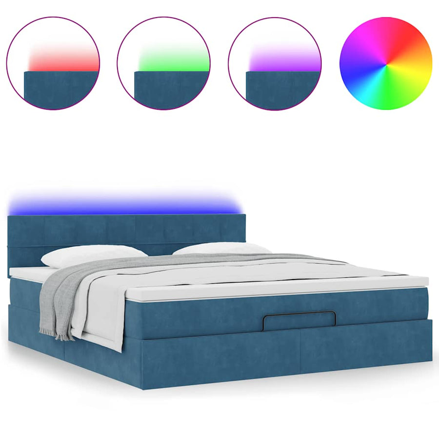 Ottoman bed met matras en LED's 180x200 cm fluweel donkerblauw